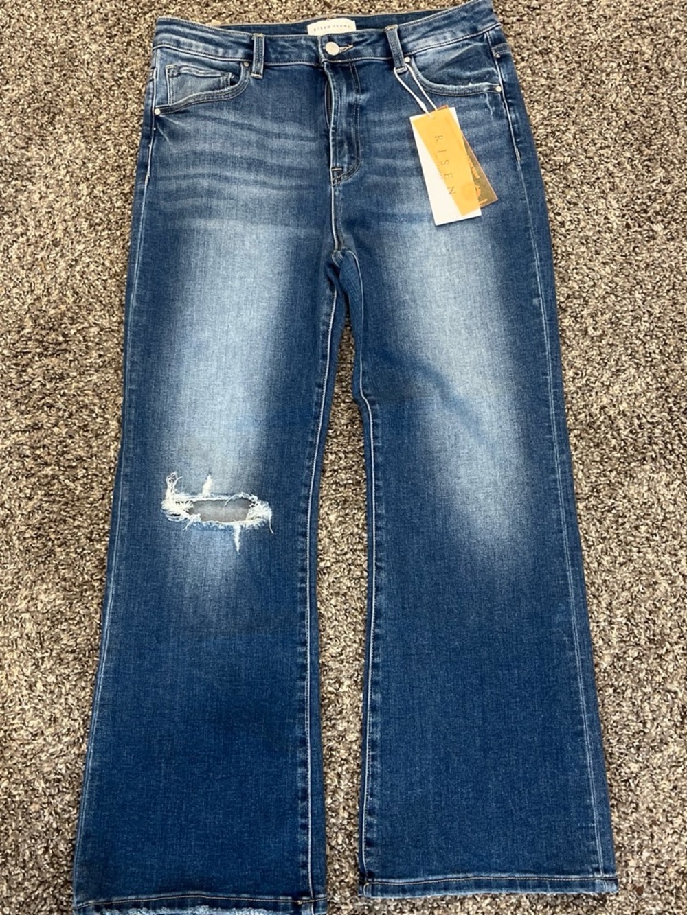 KUT Distressed Mid-Blue Wide-Leg Jeans